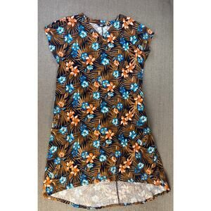 Lands End Dress Cover Up Hawaiian Tropical Floral Cotton Blend‎ Pockets Large